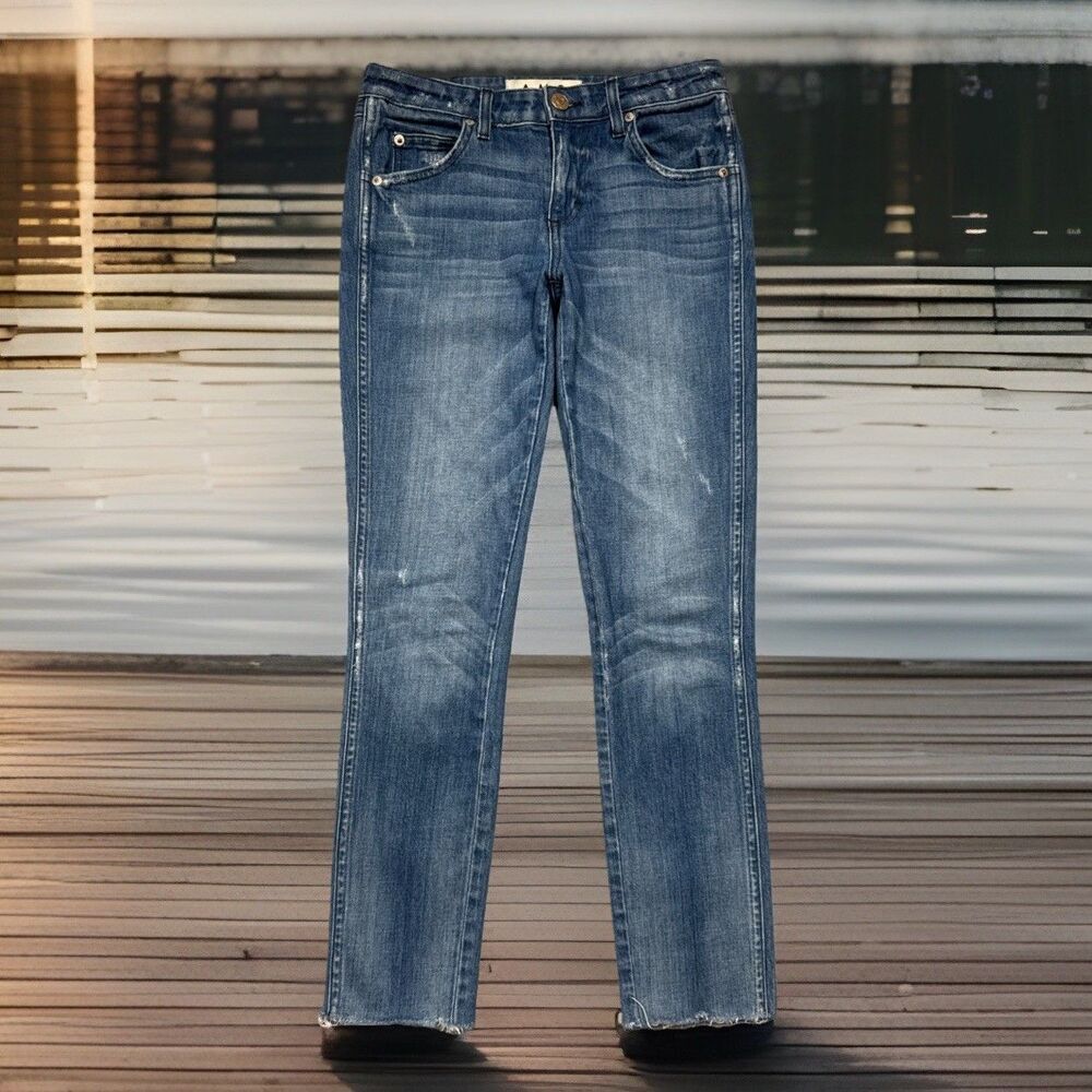 AMO Stix Crop Jeans 25 (26x26) Blue Pacific Distressed Denim Mid Rise Womens
